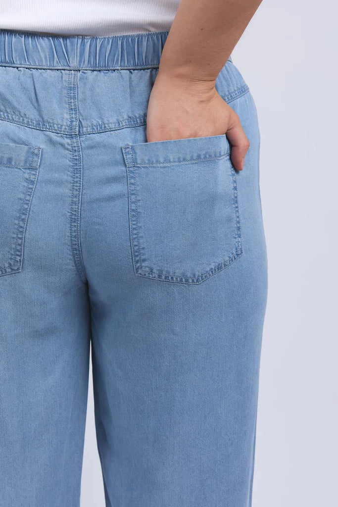 Payton chambray pant-Elm-Lightweight chambray Relaxed drawstring waist Functional patch pockets Breathable lyocell fabric-Pash + Evolve