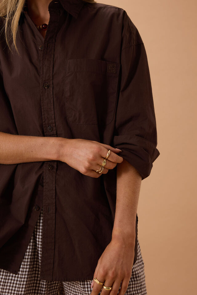 Peta oversized shirt - Chocolate-Ceres Life-Oversized fit for a relaxed look Button through Long sleeve with button closure Drop shoulder design Single chest pocket Made in organic cotton-Pash + Evolve