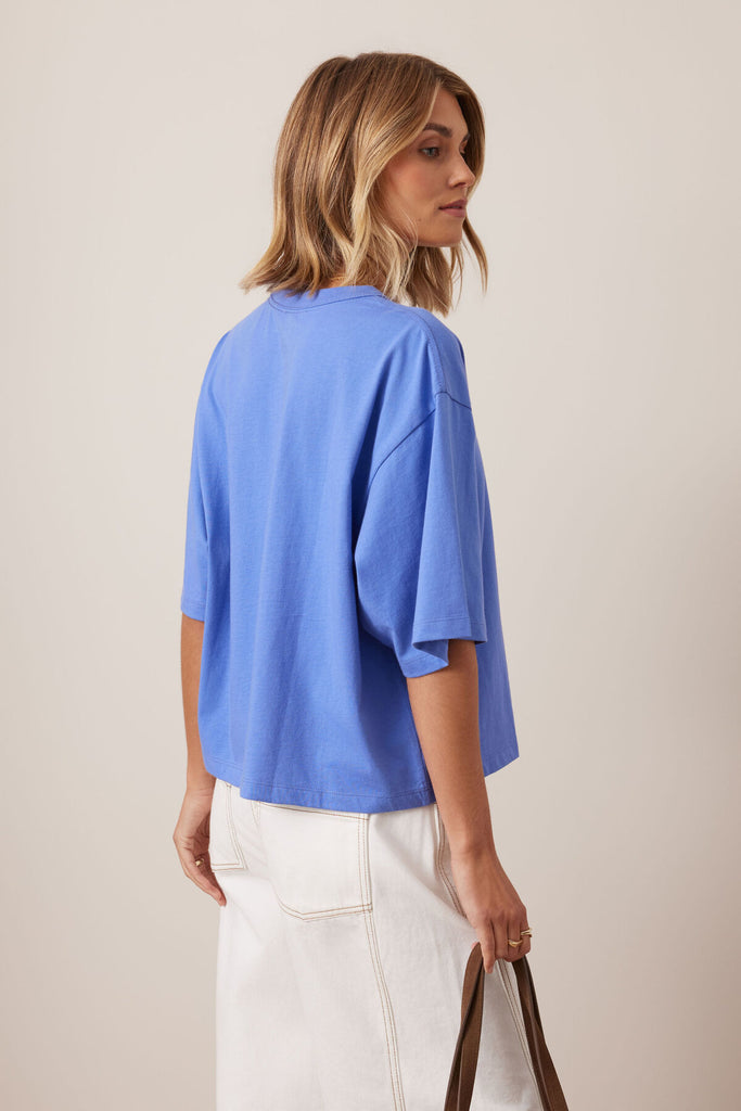 Phoebe Premium Tee - Vintage Blue-Ceres Life-100% Organic cotton Premium weight Jersey Boxy Oversized fit Tonal Logo Embroidery Main: 100% Organic Cotton-Pash + Evolve