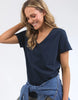 Pima Vee Tee - Navy-Elm-A true Elm favourite, the Pima Vee Tee is crafted from luxuriously soft pima cotton jersey. Finished with a flattering V-neck and raw edge detailing, it's an everyday essential you'll wear with everything. Everyone's favourite tee Raw Edge Detail on Neckline & Sleeve Vee Neckline Relaxed fit 100% pima cotton jersey The Model is 173cm and is wearing a size 10-Pash + Evolve