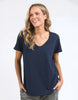 Pima Vee Tee - Navy-Elm-A true Elm favourite, the Pima Vee Tee is crafted from luxuriously soft pima cotton jersey. Finished with a flattering V-neck and raw edge detailing, it's an everyday essential you'll wear with everything. Everyone's favourite tee Raw Edge Detail on Neckline & Sleeve Vee Neckline Relaxed fit 100% pima cotton jersey The Model is 173cm and is wearing a size 10-Pash + Evolve