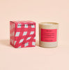 Pink Lotus Candle-Celia Loves-Uplifting essence of freshly grated lemon peel, this intensely citrus-woody fragrance is harmonised with a clean white musk base. A sanctuary of scent. Top notes lemon peel, bergamot Heart notes pink lotus blossom, pink camellia Base notes white musk, amber Handcrafted on the Surf Coast of Victoria. Inspired by the bold styling of designer runways, this collection is a scentscape of colour, print and sensory drama, each design pushing the boundaries of pattern. Think vibrant, f