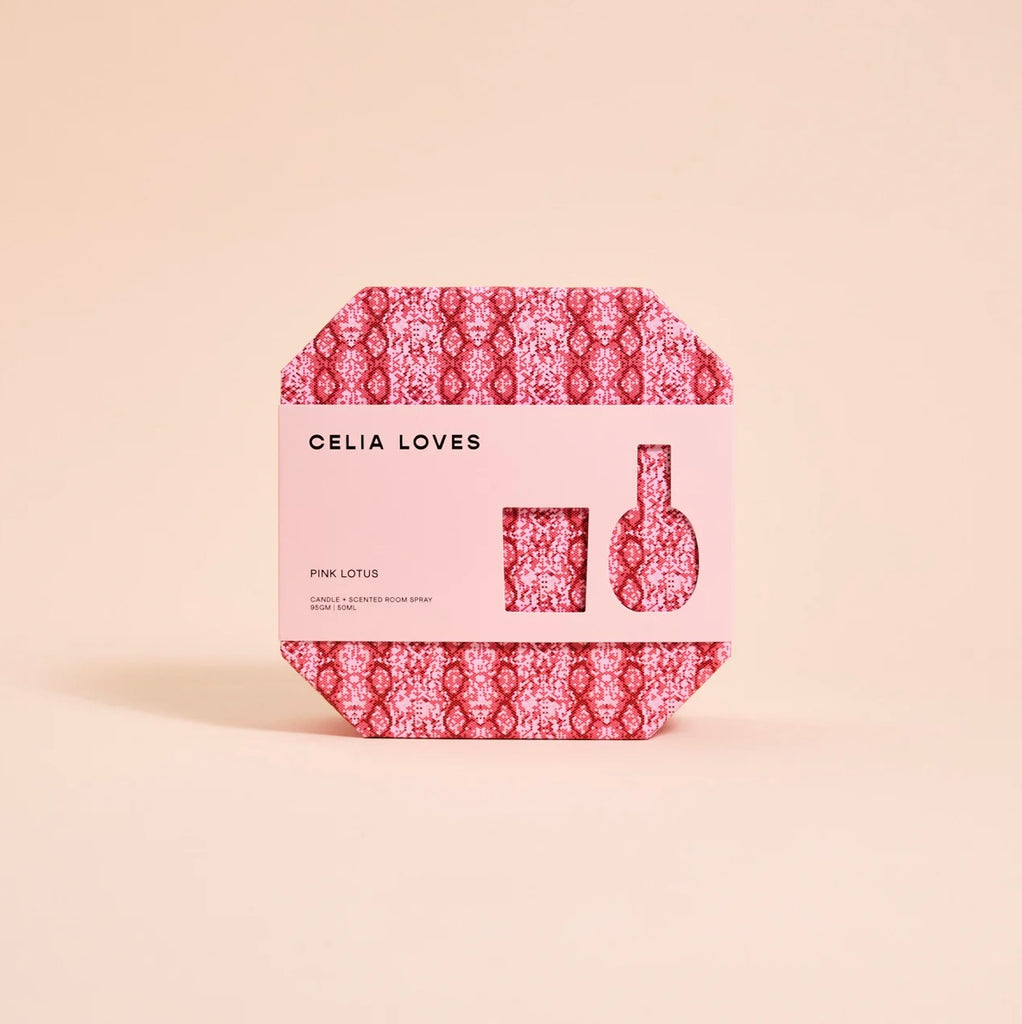 Pink Lotus - Candle & Room Spray Duo Set-Celia Loves-Uplifting essence of freshly grated lemon peel, this intensely citrus-woody fragrance is harmonised with a clean white musk base. A sanctuary of scent. Top notes lemon peel, bergamot Heart notes pink lotus blossom, pink camellia Base notes white musk, amber Duo Set includes: 1 x 95gms Pink Lotus Scented Candle 1 x 50ml Pink Lotus Room Spray-Pash + Evolve