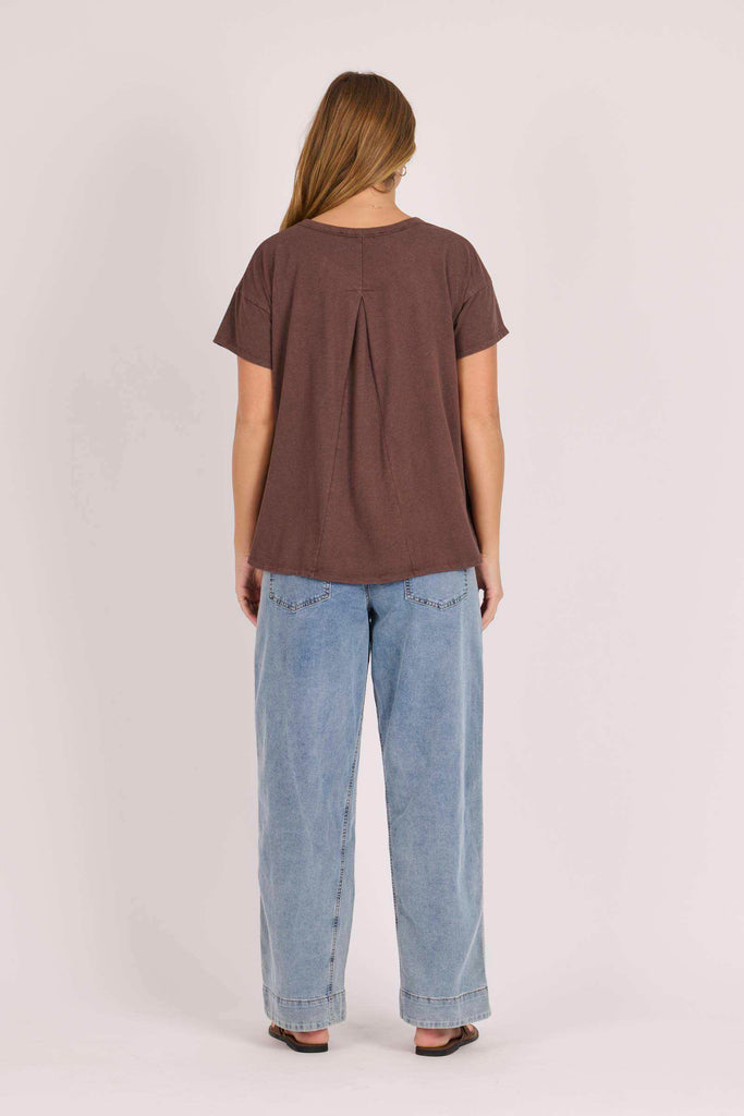 Pleat back tee - chocolate flower-One Ten Willow-*Chocolate flower print *Round neck *Short sleeve *Pleat back detail *Cotton/Polyester/Elastane-Pash + Evolve