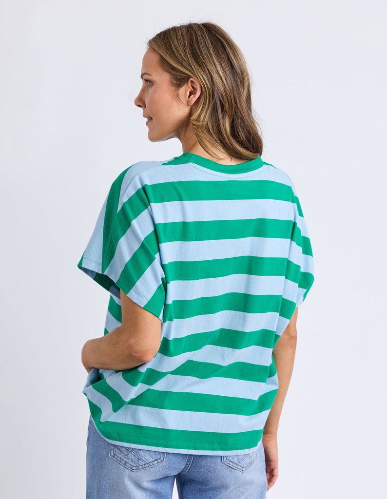 Poet tee - green/blue stripe-Elm-crew neckline Extended sleeve Yarn dye stripe Oversized fit.-Pash + Evolve