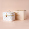 Powder Check Vanity Case-Fox & Fallow-Say hello to your new bestie - the Fox & Fallow 'Classic' Vanity Case! She’ll get you organised and keep you organised, whipping your skincare and makeup routine into shape. Not just for travel, it's the perfect bag for everyday! • Vanity Case: 24 x 16.5 x 17.5cm.• Box: 26 x 20 x 20cm.• Pebble vegan leather with a tan lining.• Dual layer with elastic loops.• Internal zip pocket.• Gold hardware.• Two handles and two zippers for easy access.• Bonus removable clear bag.• M