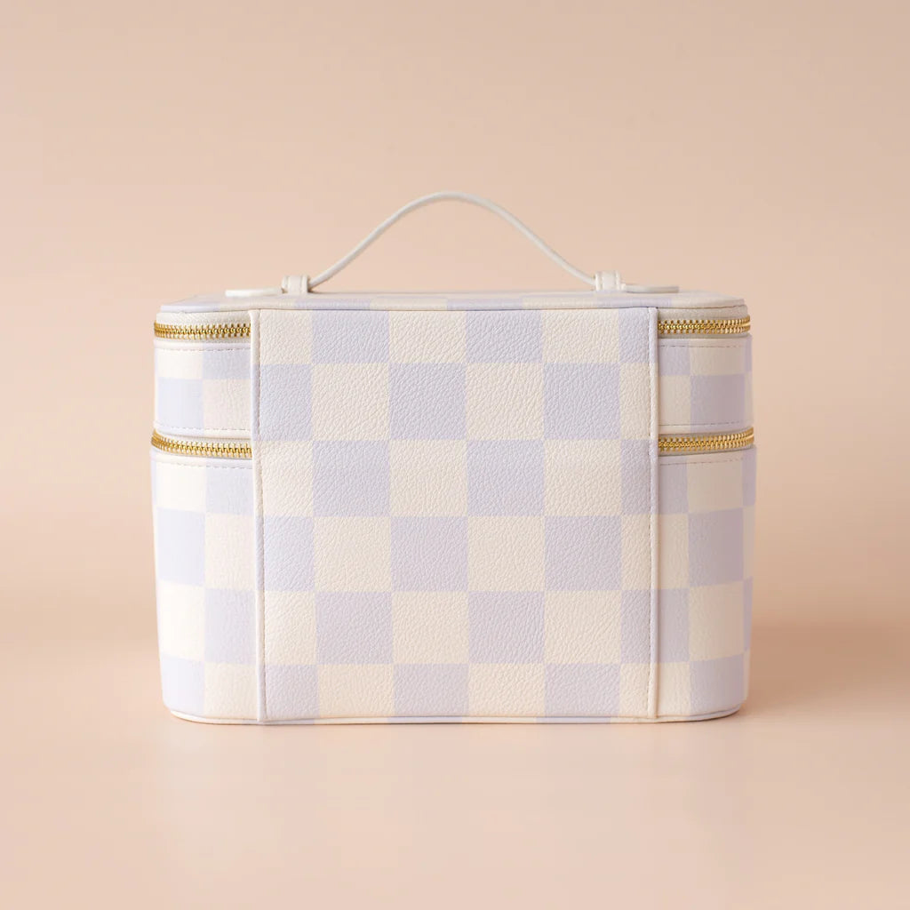 Powder Check Vanity Case-Fox & Fallow-Say hello to your new bestie - the Fox & Fallow 'Classic' Vanity Case! She’ll get you organised and keep you organised, whipping your skincare and makeup routine into shape. Not just for travel, it's the perfect bag for everyday! • Vanity Case: 24 x 16.5 x 17.5cm.• Box: 26 x 20 x 20cm.• Pebble vegan leather with a tan lining.• Dual layer with elastic loops.• Internal zip pocket.• Gold hardware.• Two handles and two zippers for easy access.• Bonus removable clear bag.• M