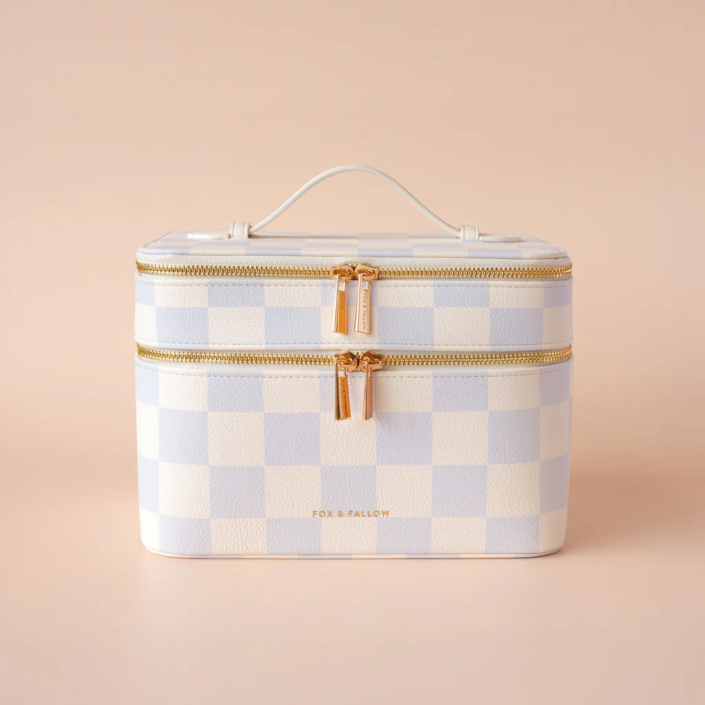 Powder Check Vanity Case-Fox & Fallow-Say hello to your new bestie - the Fox & Fallow 'Classic' Vanity Case! She’ll get you organised and keep you organised, whipping your skincare and makeup routine into shape. Not just for travel, it's the perfect bag for everyday! • Vanity Case: 24 x 16.5 x 17.5cm.• Box: 26 x 20 x 20cm.• Pebble vegan leather with a tan lining.• Dual layer with elastic loops.• Internal zip pocket.• Gold hardware.• Two handles and two zippers for easy access.• Bonus removable clear bag.• M