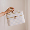 Powder Check Vanity Case-Fox & Fallow-Say hello to your new bestie - the Fox & Fallow 'Classic' Vanity Case! She’ll get you organised and keep you organised, whipping your skincare and makeup routine into shape. Not just for travel, it's the perfect bag for everyday! • Vanity Case: 24 x 16.5 x 17.5cm.• Box: 26 x 20 x 20cm.• Pebble vegan leather with a tan lining.• Dual layer with elastic loops.• Internal zip pocket.• Gold hardware.• Two handles and two zippers for easy access.• Bonus removable clear bag.• M