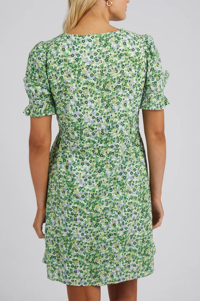 Prairie floral dress - green-Elm-Crisp And as Cute as Can Be, The Prairie Floral Dress in Fresh Cotton Voile Fabric Is Light and Easy to Wear. Featuring Shirred Cuffs and a Double Tie Waist for Extra Comfort This Pretty Ditsy Dress Is a Joy to Wear This Season. Elm Exclusive Print Flattering Double Tie Waistband Vee Neckline & Shirred Cuffs Cotton Voile Model is 169cm and wears Size 10-Pash + Evolve