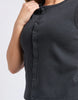 Raf Button Through Tank - Black-Foxwood-The Raf Button Through Tank is your new go-to for sleek, easy styling. Featuring a full button front and crafted from a soft, double-layer rib fabric, it offers a comfortable, flattering fit that moves with you. Perfect for layering or wearing on its own with denim or linen for a polished off-duty look. Front button opening Double layer rib fabric Fitted style 94% Cotton / 6% Elastane Model is wearing a size 10-Pash + Evolve