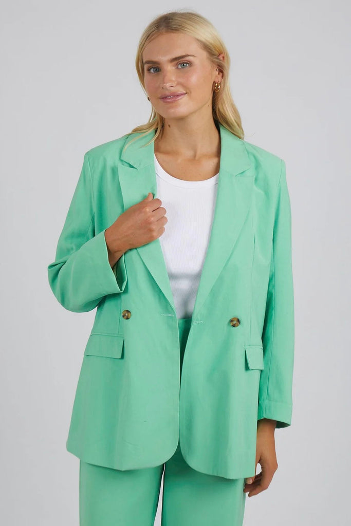 Rhiannon blazer - meadow-Elm-Style Up Or Dress Down, This Versatile Rhiannon Blazer Features A Classic Double Breasted Jacket That's Fully Lined And Will Look Incredible Over The Top Of Jeans Or With Your Favourite Dress. Classic Double Breasted Jacket Fully Lined Match Back with the Rhiannon Pant Viscose Poly Model is 169cm and wears Size 10-Pash + Evolve