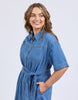 River Denim Dress - Mid Blue Wash-Elm-The River Denim Dress is a lovely long-line dress with a tie waist and button through shirt style dress that looks just as great worn with some comfy sneakers as it does teamed with a sandal or boot. Versatility is key with this dress. Shirt dress style with self fabric waist tie Panel details at skirt Side seam pockets Rigid Denim Model is 171cm and wears Size 10-Pash + Evolve