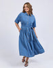 River Denim Dress - Mid Blue Wash-Elm-The River Denim Dress is a lovely long-line dress with a tie waist and button through shirt style dress that looks just as great worn with some comfy sneakers as it does teamed with a sandal or boot. Versatility is key with this dress. Shirt dress style with self fabric waist tie Panel details at skirt Side seam pockets Rigid Denim Model is 171cm and wears Size 10-Pash + Evolve