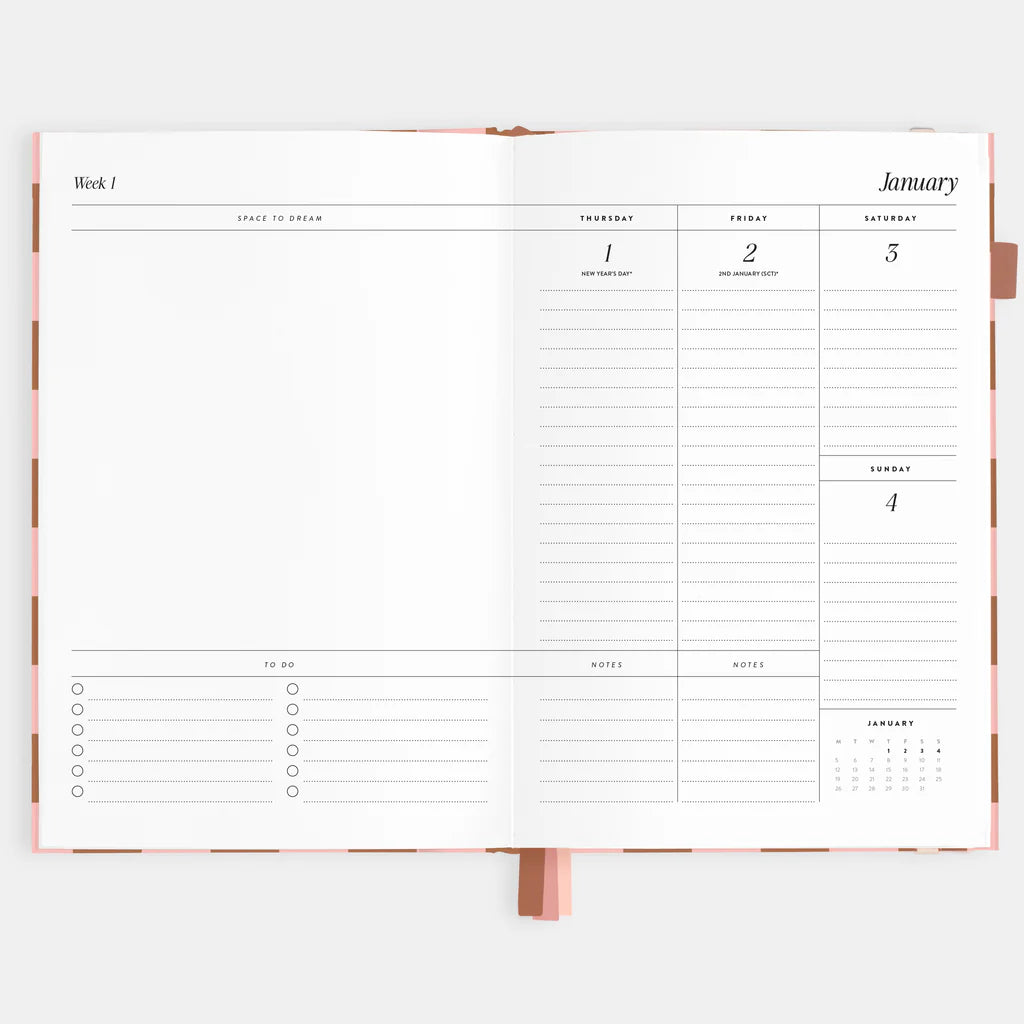 Rose Check - 2026 A5 Vertical Planner-Fox & Fallow-Our best-selling A5 planners are back with a brand new vertical layout and a new planning system designed to simplify your life.At Fox & Fallow we're all about making planning simple. Your planner should de-stress and simplify your life, not make it more rigid or complicated. That's why we've designed a planning system to make things more simple and organised.Say hello to the fresh new cover art and new colourful divider pages for each month so you can star