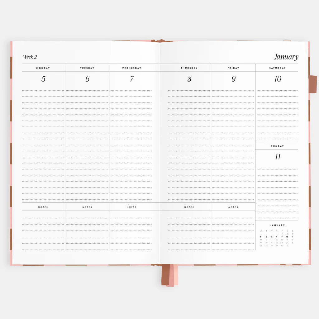 Rose Check - 2026 A5 Vertical Planner-Fox & Fallow-Our best-selling A5 planners are back with a brand new vertical layout and a new planning system designed to simplify your life.At Fox & Fallow we're all about making planning simple. Your planner should de-stress and simplify your life, not make it more rigid or complicated. That's why we've designed a planning system to make things more simple and organised.Say hello to the fresh new cover art and new colourful divider pages for each month so you can star
