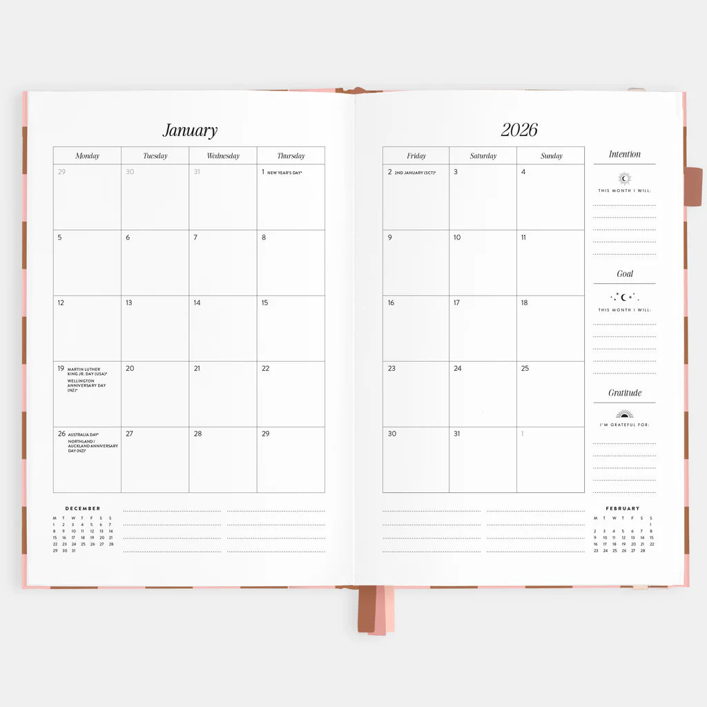 Rose Check - 2026 A5 Vertical Planner-Fox & Fallow-Our best-selling A5 planners are back with a brand new vertical layout and a new planning system designed to simplify your life.At Fox & Fallow we're all about making planning simple. Your planner should de-stress and simplify your life, not make it more rigid or complicated. That's why we've designed a planning system to make things more simple and organised.Say hello to the fresh new cover art and new colourful divider pages for each month so you can star