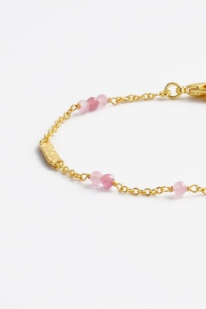 Rosie bracelet - pink-Zarla-A delicate chain bracelet featuring soft pink tones and subtle textured details. Light-catching and feminine, it adds a gentle pop of colour with an effortless, sunlit feel. Perfect for layering or wearing alone for a refined, understated statement. *18K Gold Plated Solid Brass Base *This piece is handmade and not recommended to be worn in water-Pash + Evolve