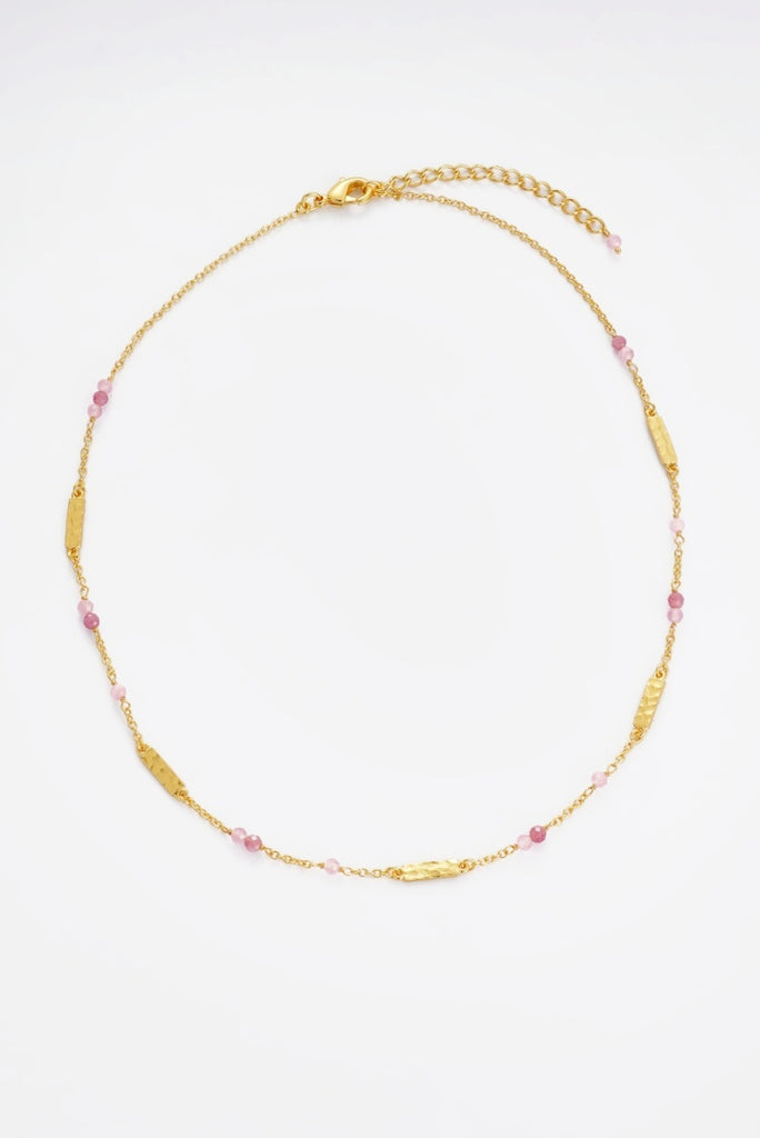 Rosie necklace - pink-Zarla-A delicate chain adorned with soft pink tones and textured accents. Light-catching and feminine, it offers a gentle pop of colour with an effortless, sunlit glow. Perfect for layering or wearing alone as a subtle, refined statement. *18K Gold Plated Solid Brass *41cm + 5cm Extender *This piece is handmade and not recommended to be worn in water-Pash + Evolve