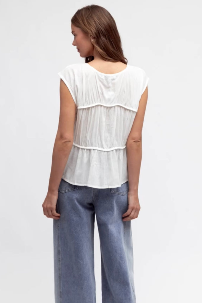 Ruby top - white-Pash + Evolve-*Round neckline *Sleeveless *Ruching on the front *Rayon/Linen-Pash + Evolve