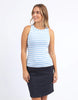 Ruth Tank - Blue Bell/ White Stripe-Foxwood-This slim fitting ribbed tank is the ideal piece for your warm weather wardrobe. Cute when worn by itself or layer if with an open shirt for a on-trend look. Slim fit Yarn dyed stripe Contrast stripe binding 100% Cotton Our model is 176cm and wears Size 10-Pash + Evolve