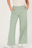 SHIRRED WAISTBAND PANT BUTTON DETAIL GREEN-One Ten Willow-Pants-These super cute pants will be on high rotation in your wardrobe, relaxed and easy to wear !! The shirred waistband is stylish and flattering. perfectly finished with a sweet button detail on each leg . *shirred waistband *side seam pockets *wide leg opening *side leg button detail *cotton elastane-Pash + Evolve