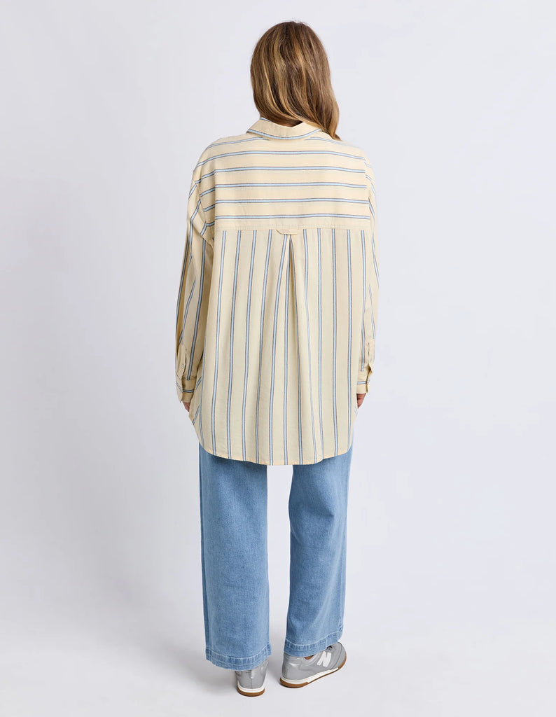 Sadie shirt - lemon/light blue stripe-Foxwood-Bright, breezy, and made for easy days—the Sadie Shirt brings a fresh pop of colour with its playful stripe and relaxed feel. The longer-line fit and chest pocket keep it laid-back, while the button-up front makes it easy to style your way. Perfect for throwing on and heading out, no overthinking required. Front button opening Chest pocket Longer line fit 56% Cotton 44% Viscose Our model is 176cm and wears Size 10-Pash + Evolve