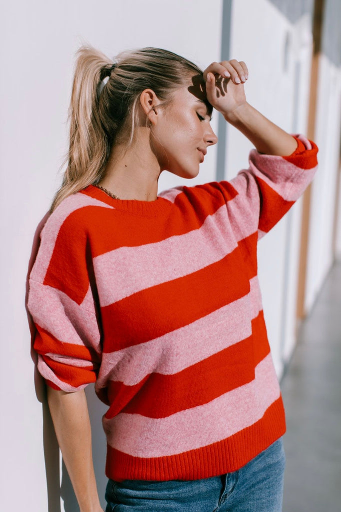 Sally knit - red/pink-Pash + Evolve-*Long sleeve *Red/pink stripe *Round neckline *65% Acrylic, 35% Wool-Pash + Evolve