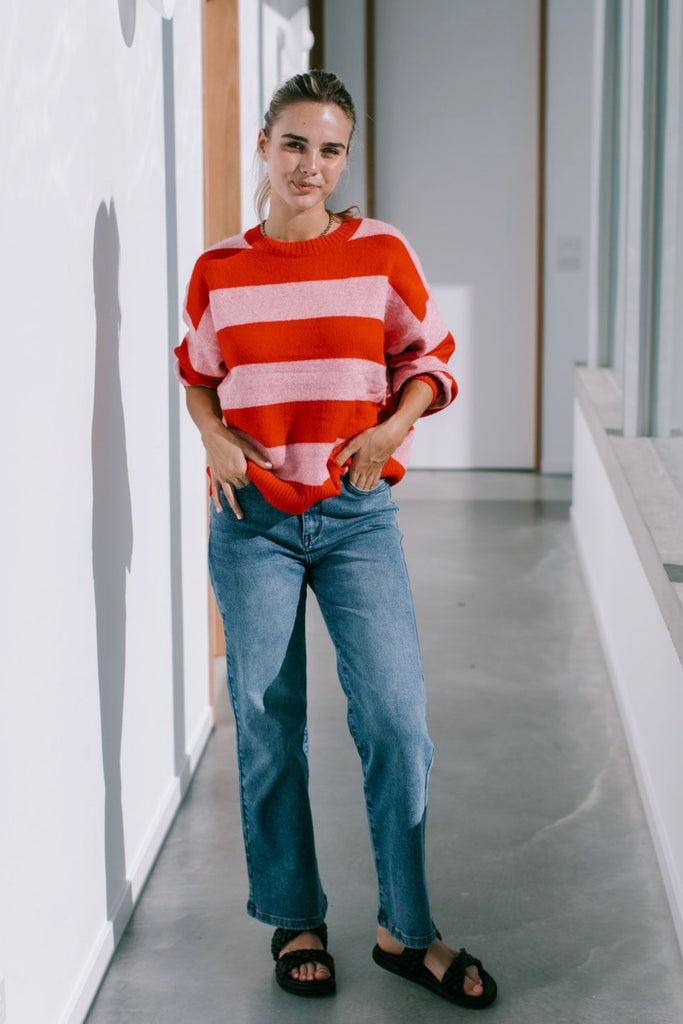 Sally knit - red/pink-Pash + Evolve-*Long sleeve *Red/pink stripe *Round neckline *65% Acrylic, 35% Wool-Pash + Evolve