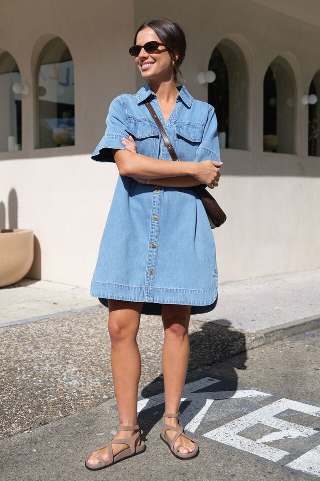 Sammy Relaxed Shirt Dress - Mid vintage blue-Ceres Life-Made from mid weight denim with soft finish Featuring 100% Organic denim Oversized fit Mini length with shaped hem and side splits Front pockets with hidden snap closure-Pash + Evolve