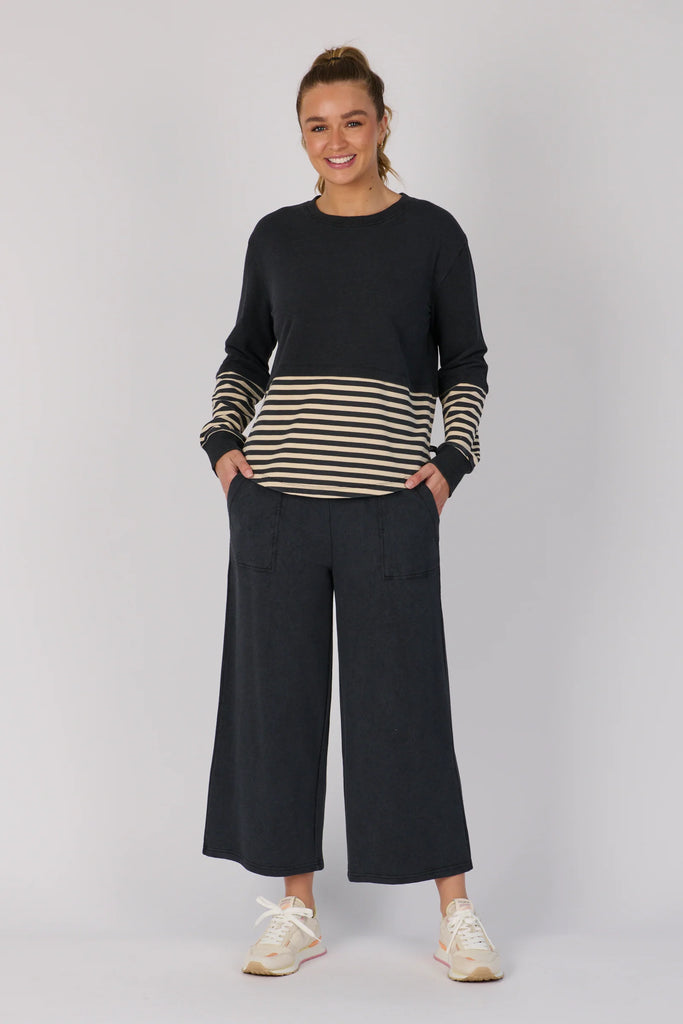 Scoop Hem Long Sleeve Top - Black Stripe-One Ten Willow-Round Neckline Long Sleeve Scoop Hem Rib Cuff and Collar Panel Detail Material: 80% Cotton 20% Elastane French Terry Model is 176cm (Size 8-10) and wears our size Small Designed in Geelong, Australia-Pash + Evolve