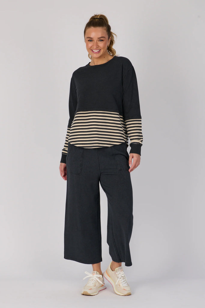 Scoop Hem Long Sleeve Top - Black Stripe-One Ten Willow-Round Neckline Long Sleeve Scoop Hem Rib Cuff and Collar Panel Detail Material: 80% Cotton 20% Elastane French Terry Model is 176cm (Size 8-10) and wears our size Small Designed in Geelong, Australia-Pash + Evolve