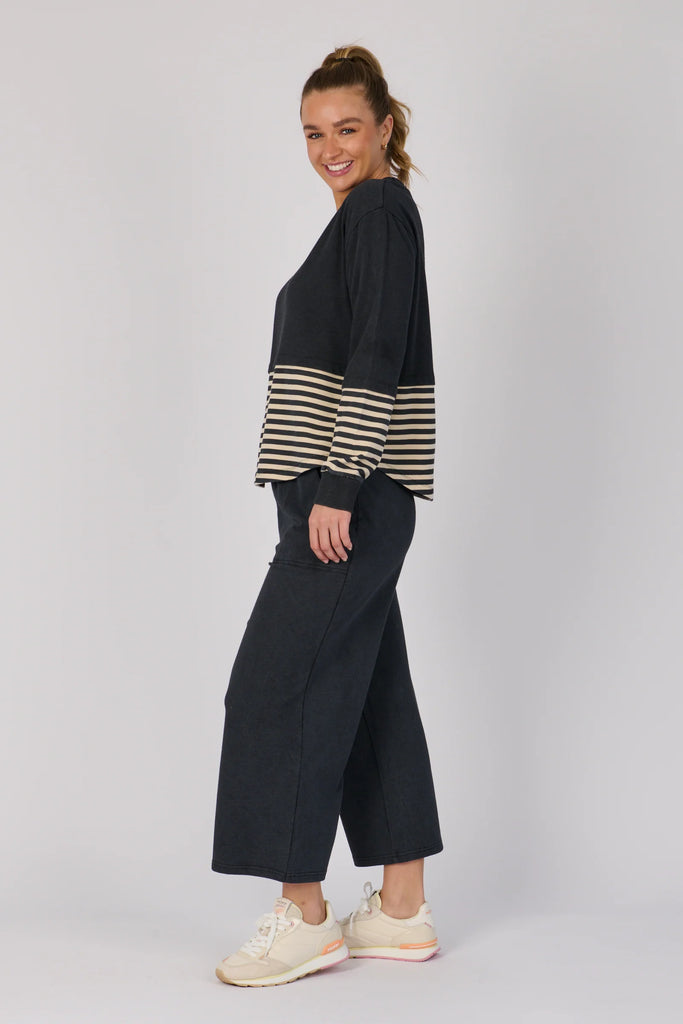 Scoop Hem Long Sleeve Top - Black Stripe-One Ten Willow-Round Neckline Long Sleeve Scoop Hem Rib Cuff and Collar Panel Detail Material: 80% Cotton 20% Elastane French Terry Model is 176cm (Size 8-10) and wears our size Small Designed in Geelong, Australia-Pash + Evolve