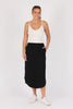 Scoop hem midi skirt - black-One Ten Willow-Shirred Elastic Waistband Scoop Hem Midi Length Side Seam Pockets Designed in Geelong Material: 95% Cotton 5% Elastane Model is 176cm (Size 8-10) and wears our size Small-Pash + Evolve
