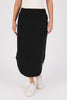 Scoop hem midi skirt - black-One Ten Willow-Shirred Elastic Waistband Scoop Hem Midi Length Side Seam Pockets Designed in Geelong Material: 95% Cotton 5% Elastane Model is 176cm (Size 8-10) and wears our size Small-Pash + Evolve