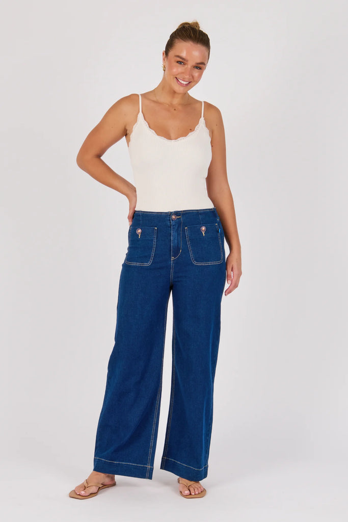Seam Detail Straight Leg Jeans - Dark Blue-One Ten Willow-Half Back Elastic Waistband Button Front Closure Front Patch Pockets Full Length Straight Leg 75% Cotton 23% Polyester 2% Elastane Model is 176cm (Size 8-10) and wears our size Small Designed in Geelong, Australia-Pash + Evolve