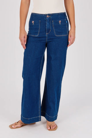 Patch Pocket Wide Leg Jean - Dark Blue