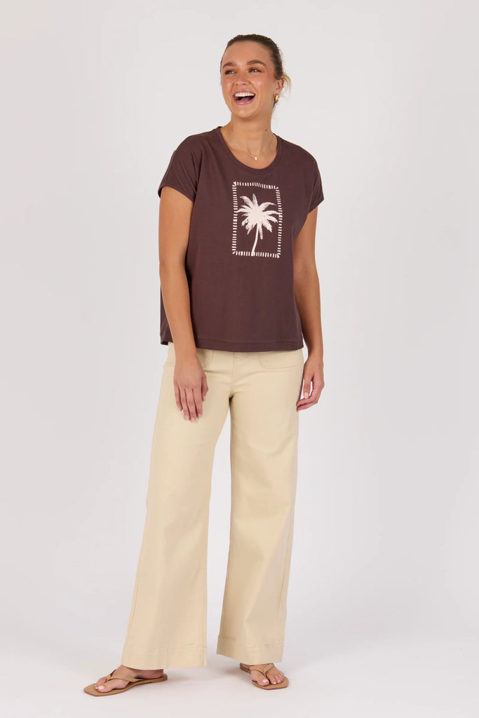 Shell tee - chocolate palm-One Ten Willow-Round Neckline Short Sleeve Straight Front Hem Curved Back Hem-Pash + Evolve