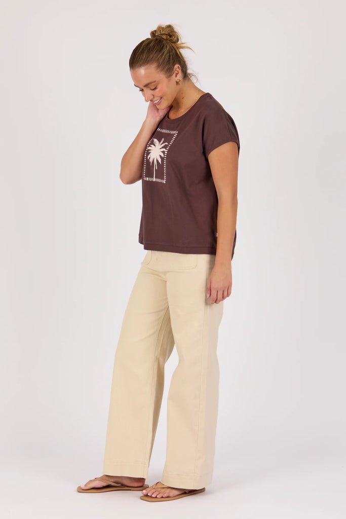 Shell tee - chocolate palm-One Ten Willow-Round Neckline Short Sleeve Straight Front Hem Curved Back Hem-Pash + Evolve