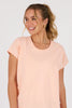 Shell tee - melon-One Ten Willow-Round Neck Curve Hemline Short Sleeve Best Seller Model is 176cm (Size 8-10) and wears our size Small Designed in Geelong, Australia Material: 95% Cotton 5% Elastane-Pash + Evolve
