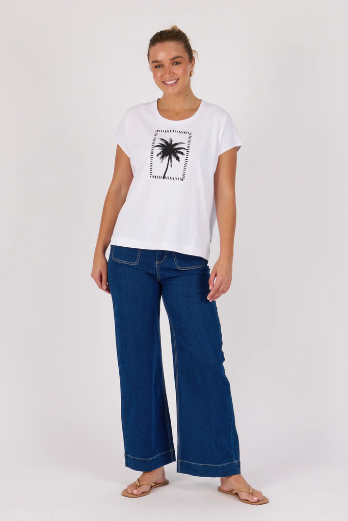 Shell tee - white palm-One Ten Willow-Round Neckline Short Sleeve Straight Front Hem Curved Back Hem-Pash + Evolve