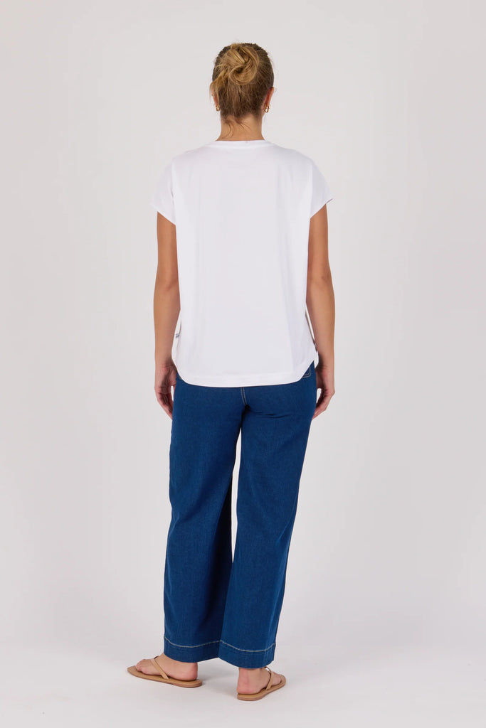 Shell tee - white palm-One Ten Willow-Round Neckline Short Sleeve Straight Front Hem Curved Back Hem-Pash + Evolve