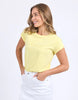 Signature tee - Lemon-Foxwood-Our Signature Tee! For classic Foxwood style the artwork is embroidered and the t-shirt features a rolled cuff sleeve and curved hemline. Front chest embroidery Rolled cuffs Curved hemline 100% Cotton Model is wearing a size 10-Pash + Evolve