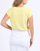 Signature tee - Lemon-Foxwood-Our Signature Tee! For classic Foxwood style the artwork is embroidered and the t-shirt features a rolled cuff sleeve and curved hemline. Front chest embroidery Rolled cuffs Curved hemline 100% Cotton Model is wearing a size 10-Pash + Evolve