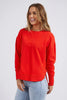 Simplified Crew - Bright Red-Foxwood-The Simplified Crew is the perfect throw over for your everyday wardrobe. With its round neck, hi-lo hemline, side splits with raw edging & the classic Foxwood logo, you are going to want one in every colour. 100% UNBRUSHED COTTON FLEECE Our model wears size 10 Designed in Australia-Pash + Evolve