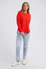 Simplified Crew - Bright Red-Foxwood-The Simplified Crew is the perfect throw over for your everyday wardrobe. With its round neck, hi-lo hemline, side splits with raw edging & the classic Foxwood logo, you are going to want one in every colour. 100% UNBRUSHED COTTON FLEECE Our model wears size 10 Designed in Australia-Pash + Evolve