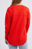 Simplified Crew - Bright Red-Foxwood-The Simplified Crew is the perfect throw over for your everyday wardrobe. With its round neck, hi-lo hemline, side splits with raw edging & the classic Foxwood logo, you are going to want one in every colour. 100% UNBRUSHED COTTON FLEECE Our model wears size 10 Designed in Australia-Pash + Evolve