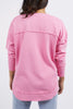 Simplified Crew - Bubblegum Pink-Foxwood-The Simplified Crew is the perfect throw over for your everyday wardrobe. With its round neck, hi-lo hemline, side splits with raw edging & the classic Foxwood logo, you are going to want one in every colour. 100% UNBRUSHED COTTON FLEECE Our model wears size 10-Pash + Evolve