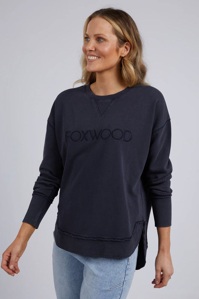 Simplified Crew - Navy-Foxwood-The Washed Simplified Crew is for the Foxwood woman on-the-go. This basic crew features the Foxwood logo embroidered in simple tonal stitching across the front. It's boxy shape and mid-length hemline make it effortless to style and wear. 100% COTTON Model wears Size 10 and is 178cm tall-Pash + Evolve