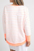 Simplified Crew Stripe - Neon Peach-Foxwood-The Striped version of our Best Selling Simplified Crew. This crew is the perfect throw over for your everyday wardrobe. With its round neck, hi-lo hemline, side splits with raw edging & the classic Foxwood logo, you are going to want one in every colour. Front chest embroidery Raw edge detail Yarn dyed stripe 100% Cotton Our model is 176cm and wears Size 10-Pash + Evolve